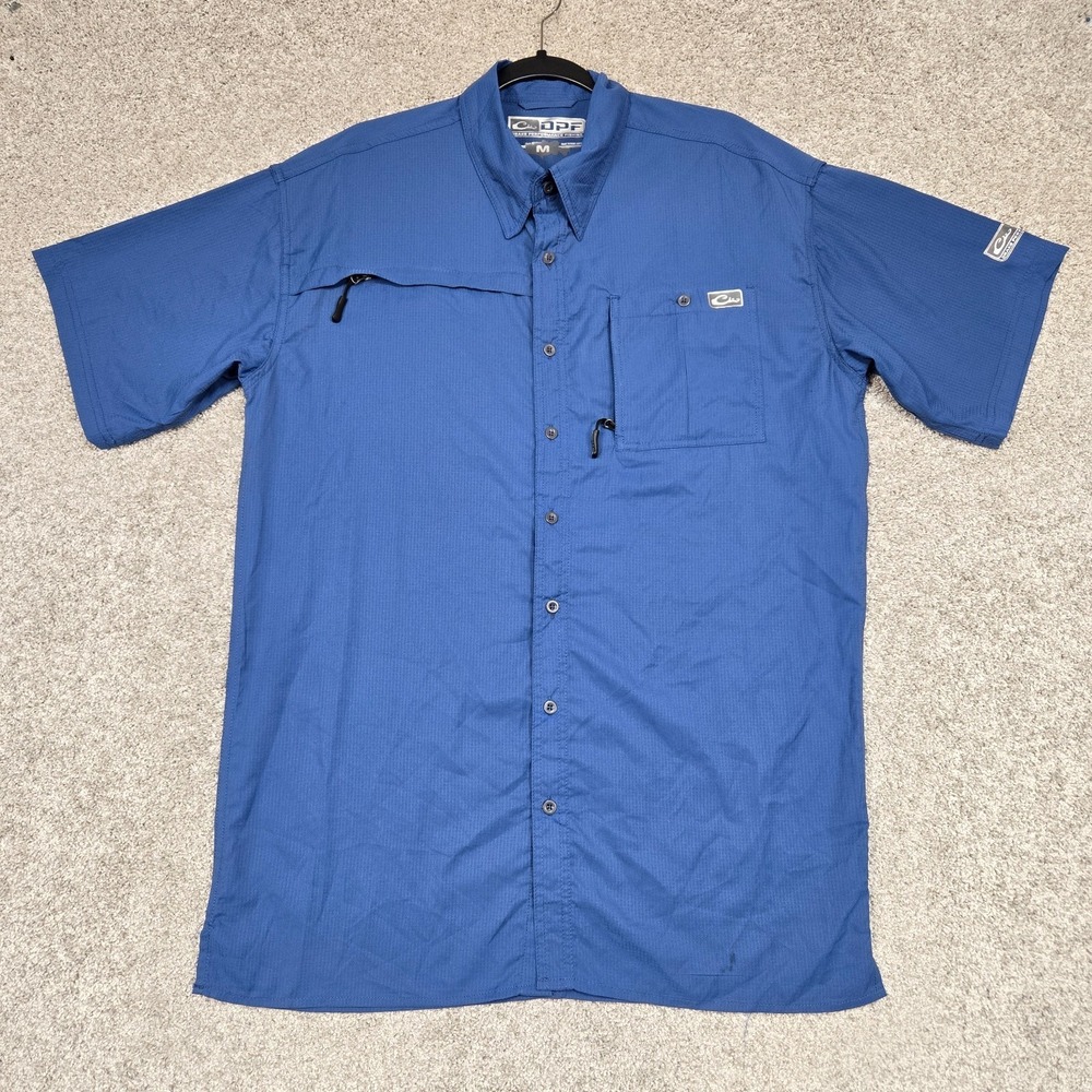 Drake Performance Fishing Shirt Mens Medium Short Sleeve Vented Ripstop blue‎
